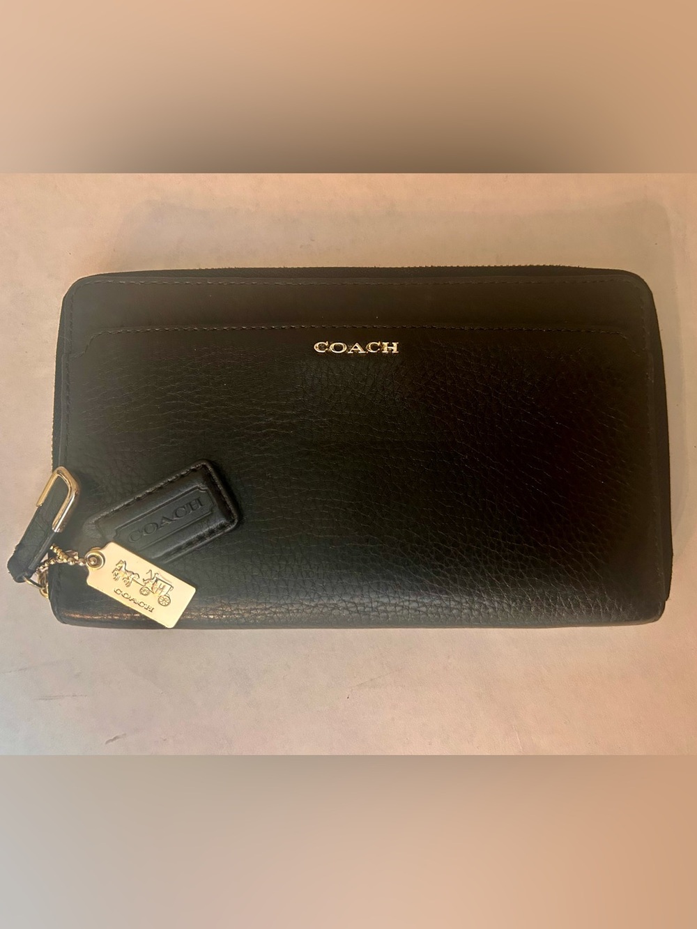 Coach Vintage Black Pebbled Leather Zip Wallet